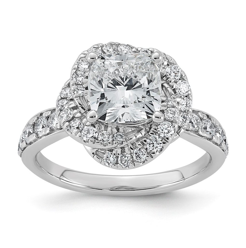 14K White Gold 2 3/4ct Certified Cushion Center Lab Grown Diamond VS+ F+ Swirl Halo R