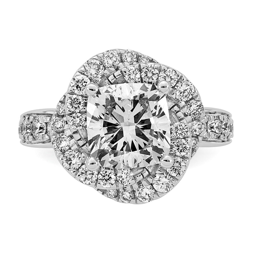 14K White Gold 3 3/8ct Certified Cushion Center Lab Grown Diamond VS+ F+ Swirl Halo R