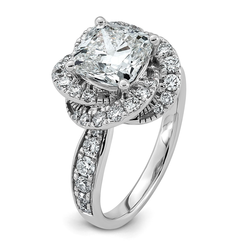 14K White Gold 3 3/8ct Certified Cushion Center Lab Grown Diamond VS+ F+ Swirl Halo R