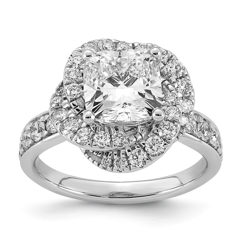 14K White Gold 3 3/8ct Certified Cushion Center Lab Grown Diamond VS+ F+ Swirl Halo R