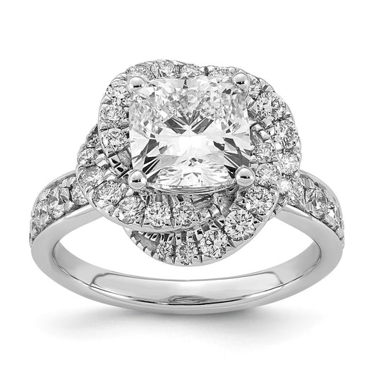 14K White Gold 3 3/8ct Certified Cushion Center Lab Grown Diamond VS+ F+ Swirl Halo R