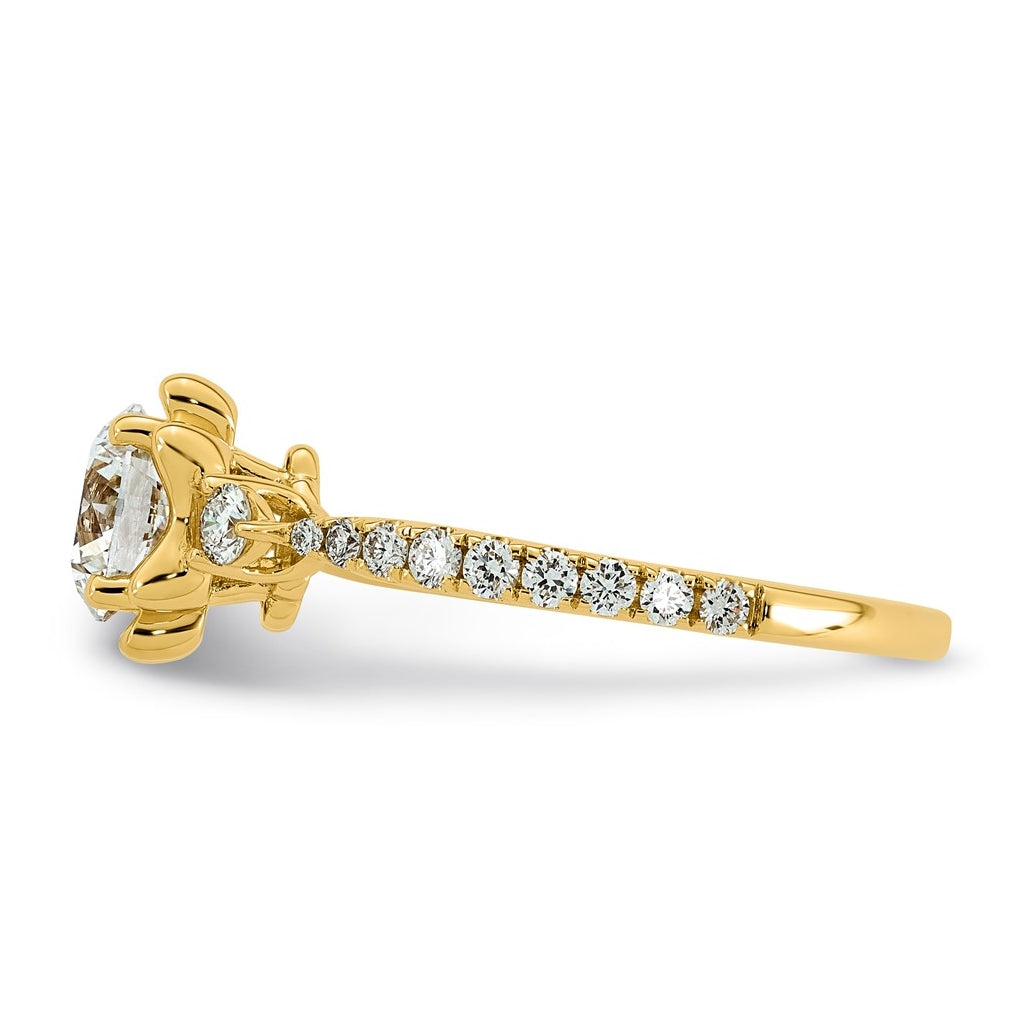 14K Yellow Gold 1 3/8ct Certified Round Center Lab Grown Diamond VS+ F+ Ring