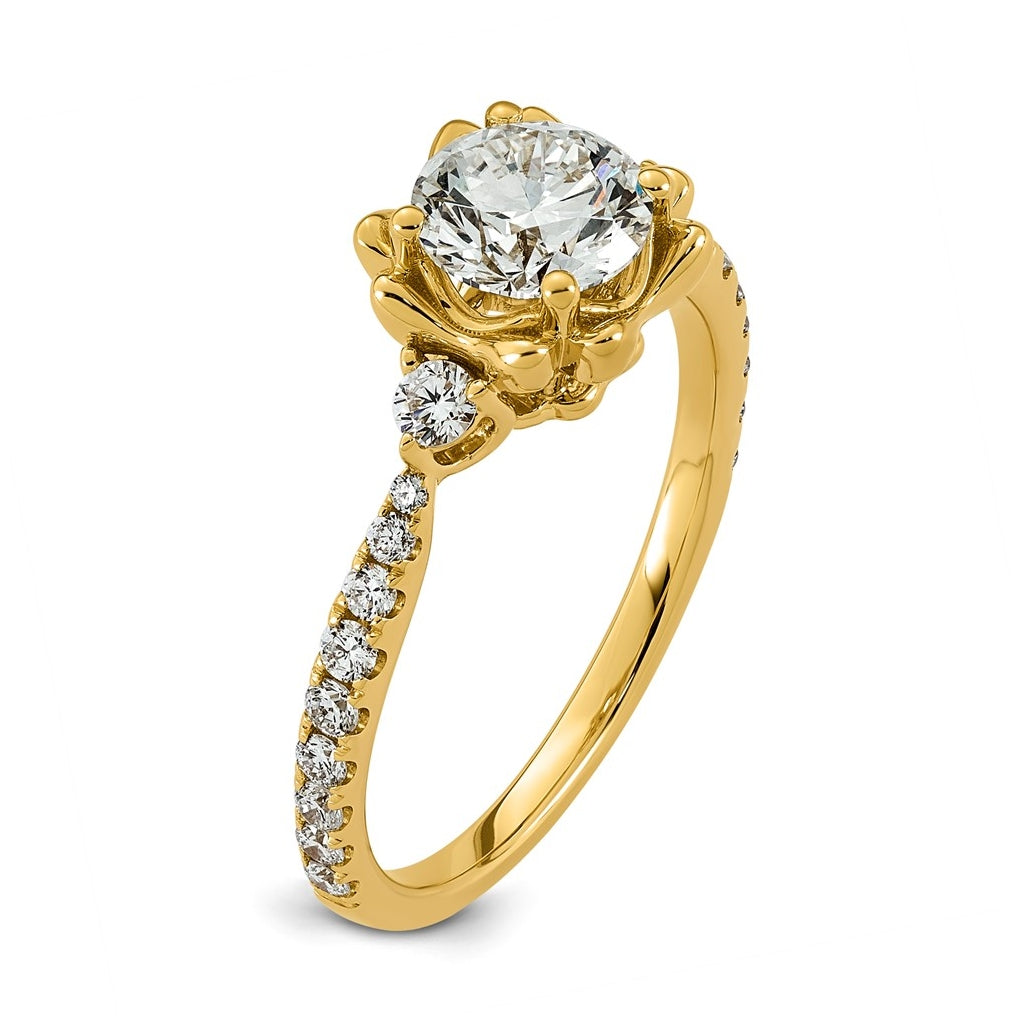 14K Yellow Gold 1 3/8ct Certified Round Center Lab Grown Diamond VS+ F+ Ring
