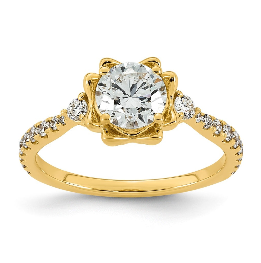 14K Yellow Gold 1 3/8ct Certified Round Center Lab Grown Diamond VS+ F+ Ring