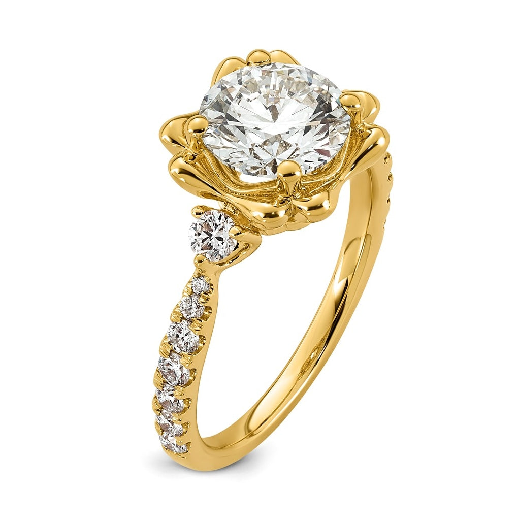 14K Yellow Gold 2 1/2ct Certified Round Center Lab Grown Diamond VS+ F+ Ring