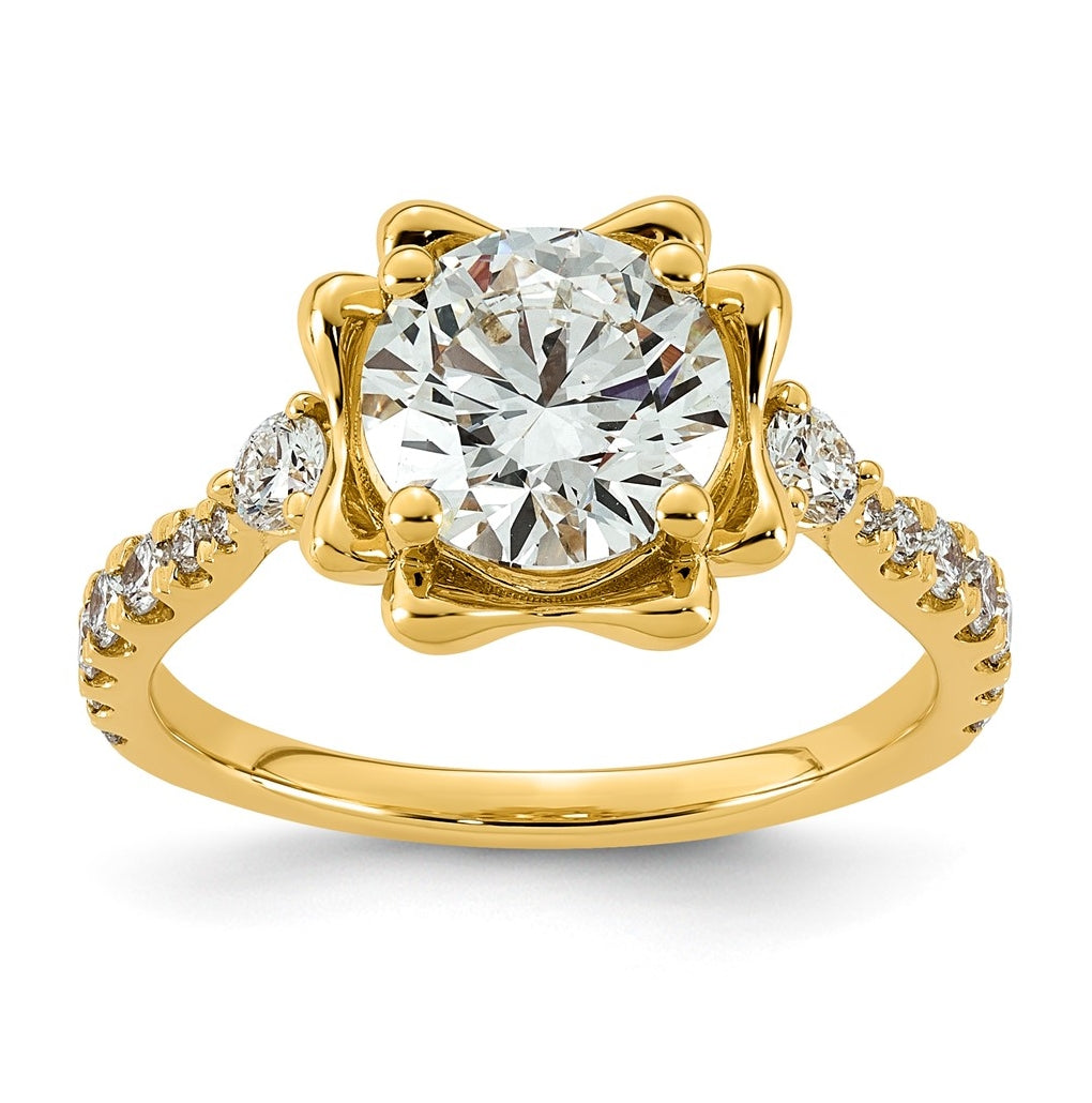 14K Yellow Gold 2 1/2ct Certified Round Center Lab Grown Diamond VS+ F+ Ring