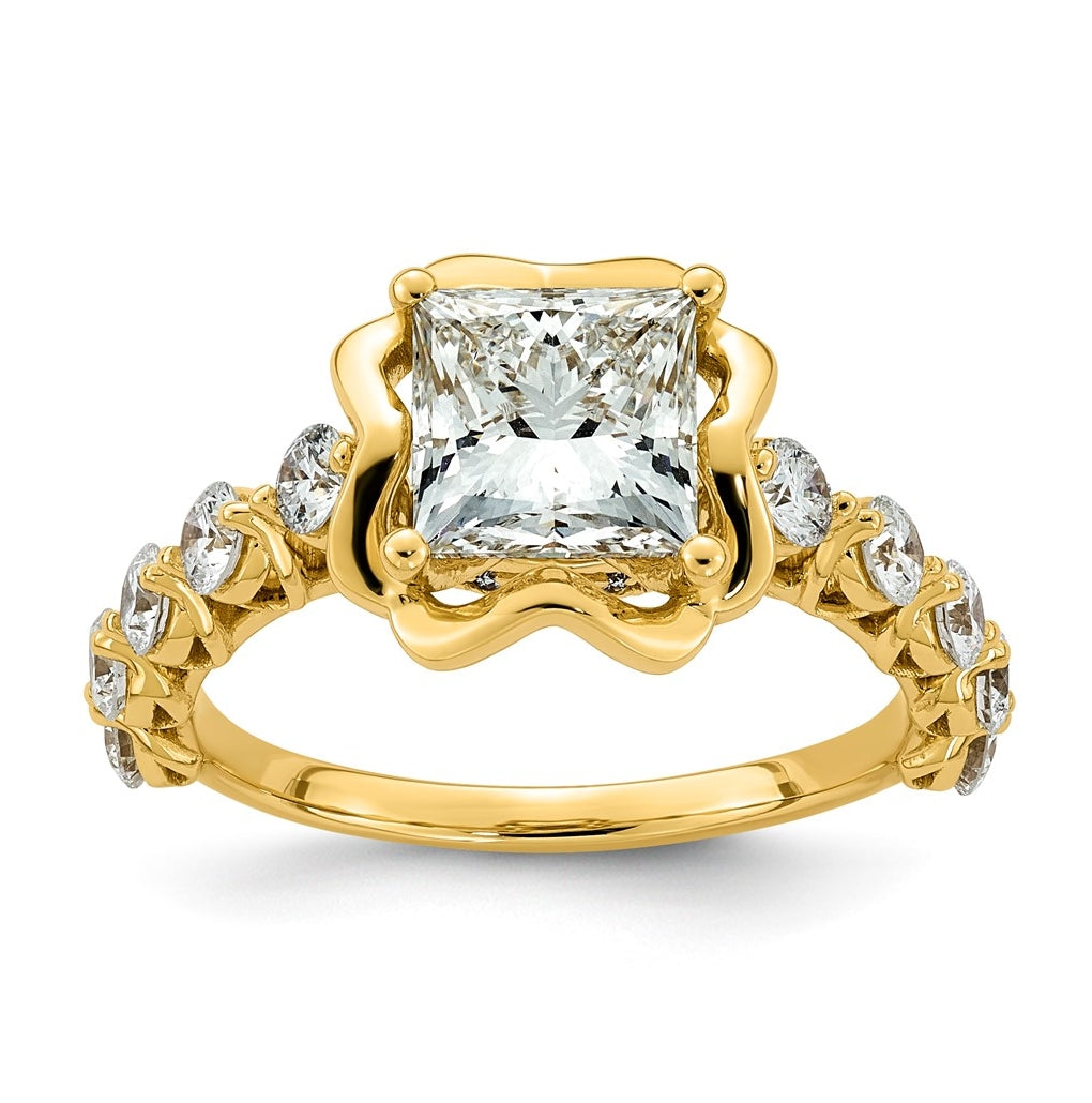 14K Yellow Gold 2 7/8ct Certified Princess Center Lab Grown Diamond VS+ F+ Ring