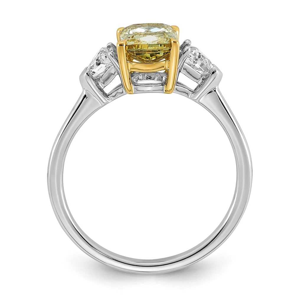 14k Two-Tone Gold 2 1/5ct Lab Grown Dia. Long Cushion VS+ Cert. Vivid Yellow & Trapezoi