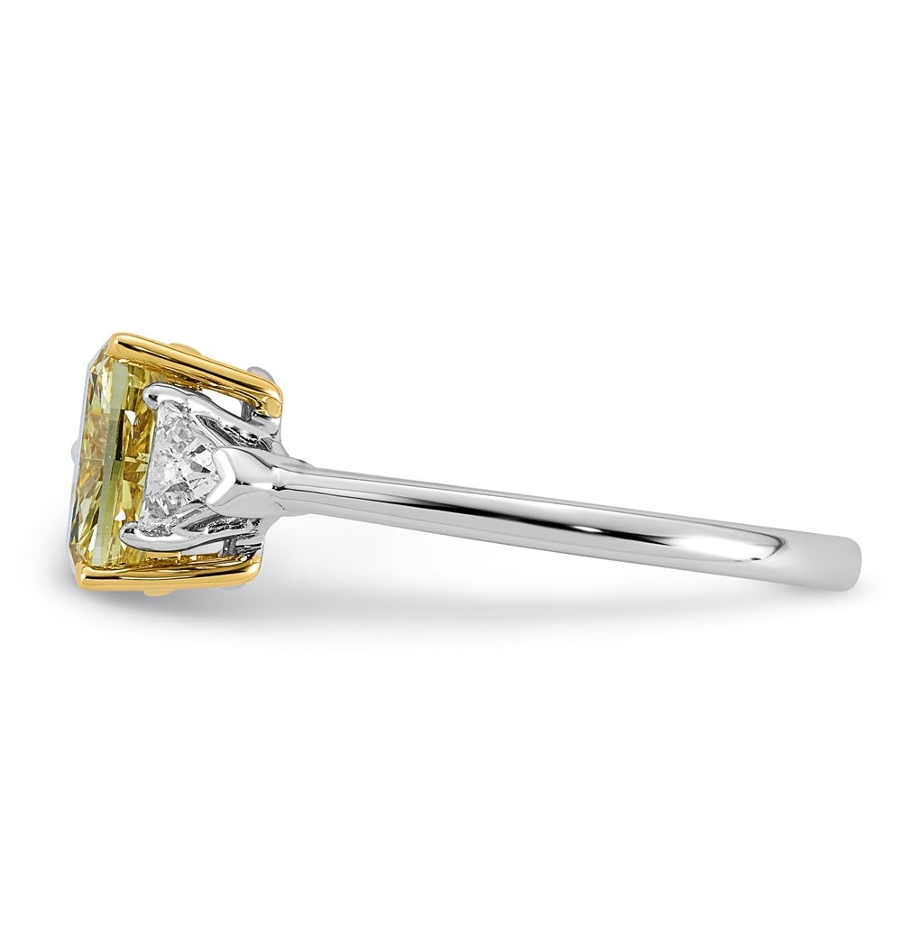 14k Two-Tone Gold 2 1/5ct Lab Grown Dia. Long Cushion VS+ Cert. Vivid Yellow & Trapezoi