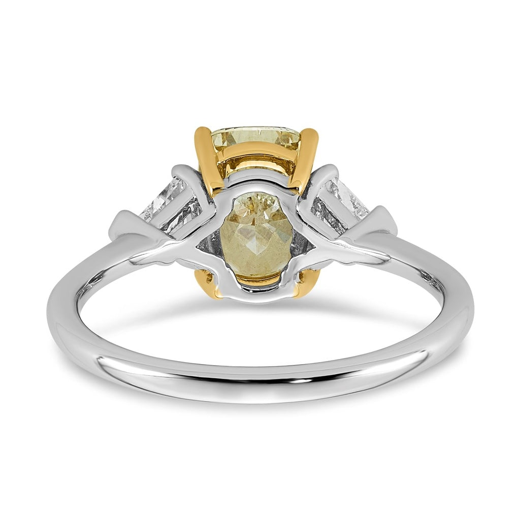 14k Two-Tone Gold 2 1/5ct Lab Grown Dia. Long Cushion VS+ Cert. Vivid Yellow & Trapezoi