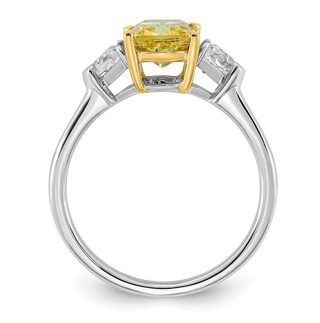 14k Two-Tone Gold 2 1/2ct Lab Grown Dia. Long Cushion VS+ Cert. Vivid Yellow & Trapezoi