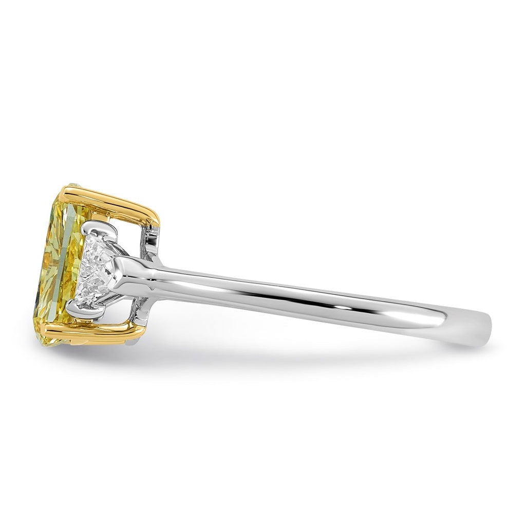 14k Two-Tone Gold 2 1/2ct Lab Grown Dia. Long Cushion VS+ Cert. Vivid Yellow & Trapezoi