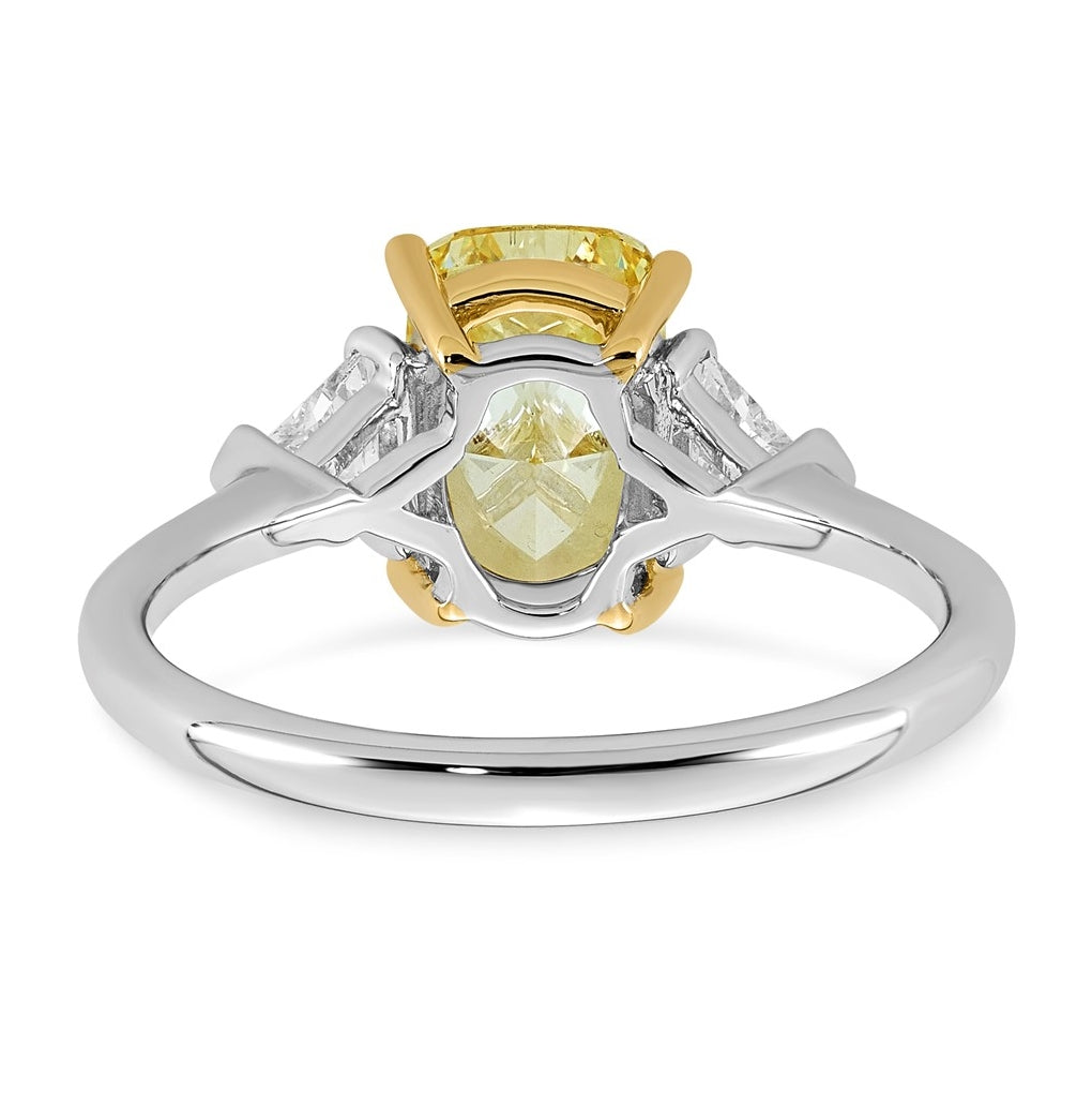 14k Two-Tone Gold 2 1/2ct Lab Grown Dia. Long Cushion VS+ Cert. Vivid Yellow & Trapezoi