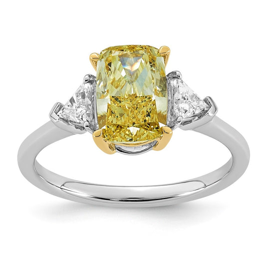 14k Two-Tone Gold 2 1/2ct Lab Grown Dia. Long Cushion VS+ Cert. Vivid Yellow & Trapezoi