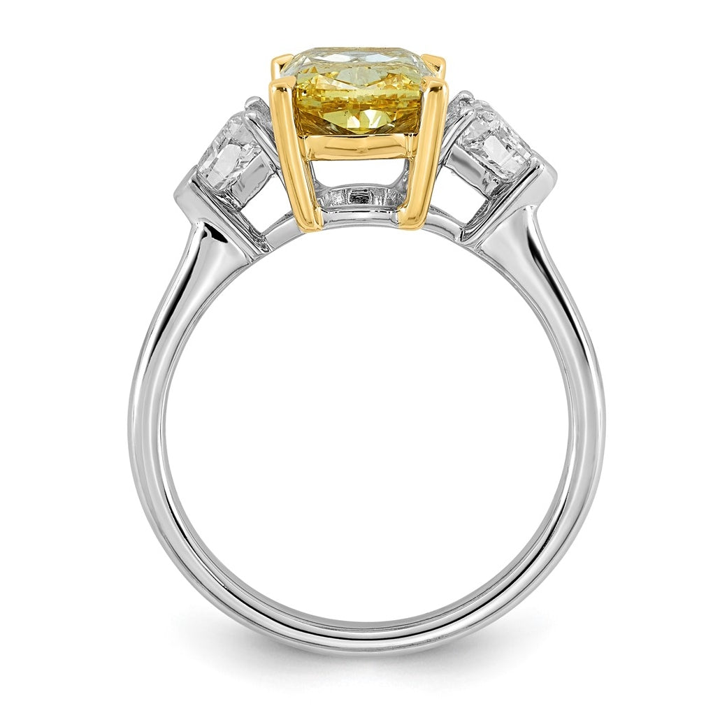 14k Two-Tone Gold 3 1/2ct Lab Grown Dia. Long Cushion VS+ Cert. Vivid Yellow & Trapezoi