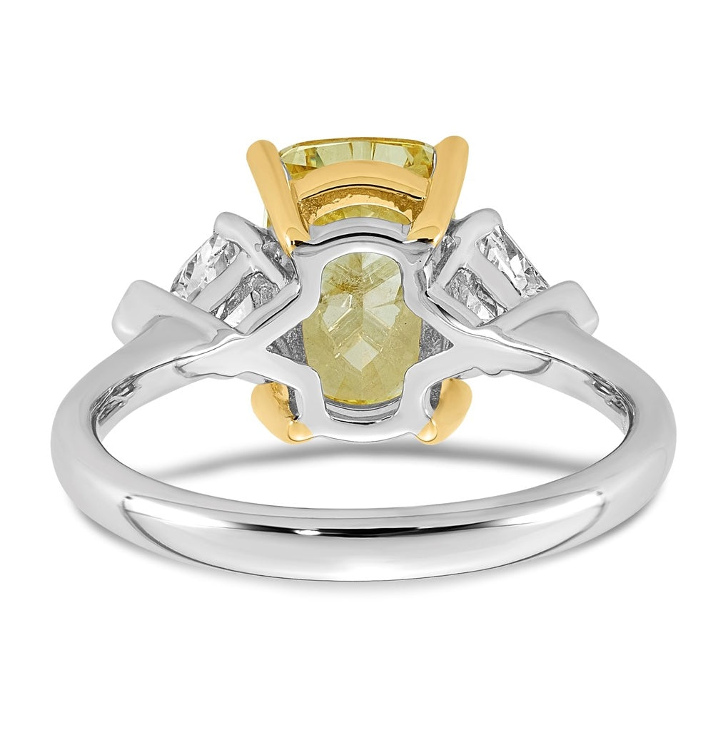 14k Two-Tone Gold 3 1/2ct Lab Grown Dia. Long Cushion VS+ Cert. Vivid Yellow & Trapezoi