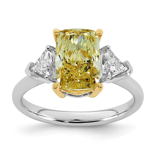 14k Two-Tone Gold 3 1/2ct Lab Grown Dia. Long Cushion VS+ Cert. Vivid Yellow & Trapezoi