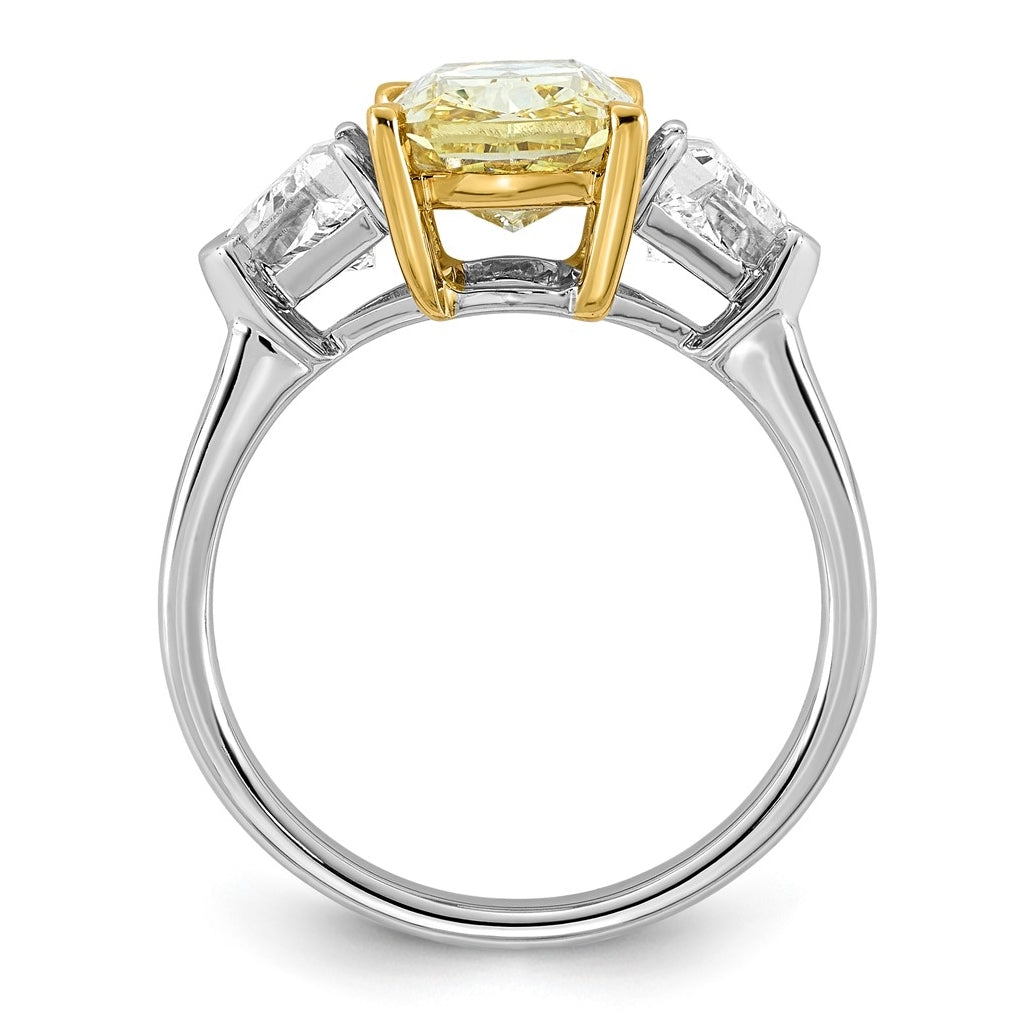 14k Two-Tone Gold 4ct Lab Grown Dia. Long Cushion VS+ Cert. Vivid Yellow & Trapezoid VS