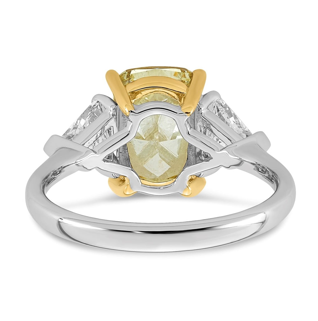 14k Two-Tone Gold 4ct Lab Grown Dia. Long Cushion VS+ Cert. Vivid Yellow & Trapezoid VS