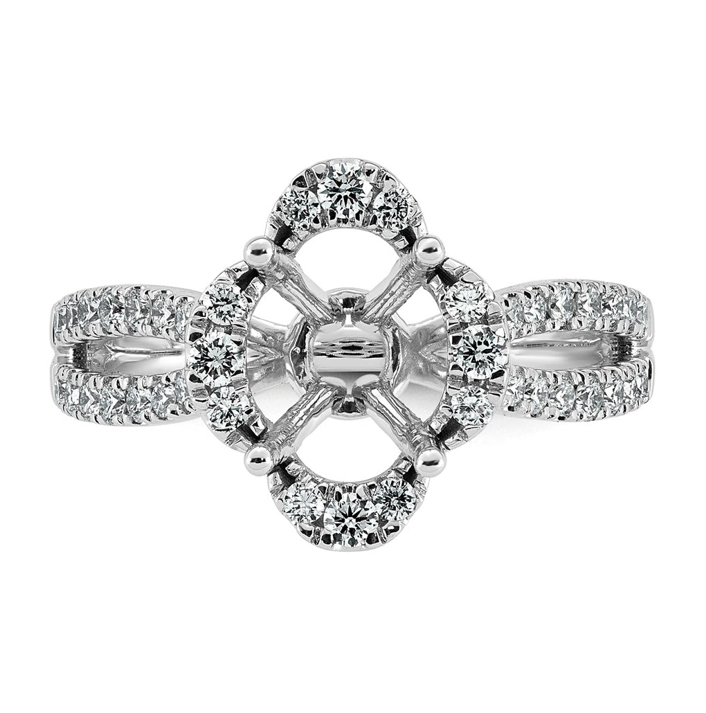 14K White Gold 1/2ct Lab Grown Diamond VS+ F+ Oval Center Semi Eng Ring