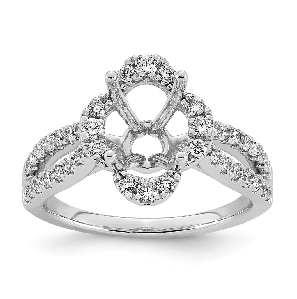 14K White Gold 1/2ct Lab Grown Diamond VS+ F+ Oval Center Semi Eng Ring