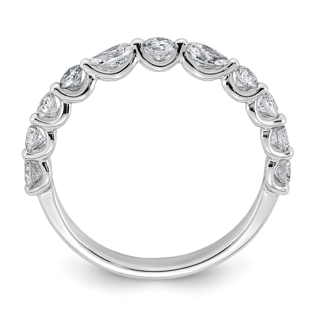 14K White Gold 7/8ct Lab Grown Diamond VS+ F+ Round & Pear Shape Stones Wedding Band