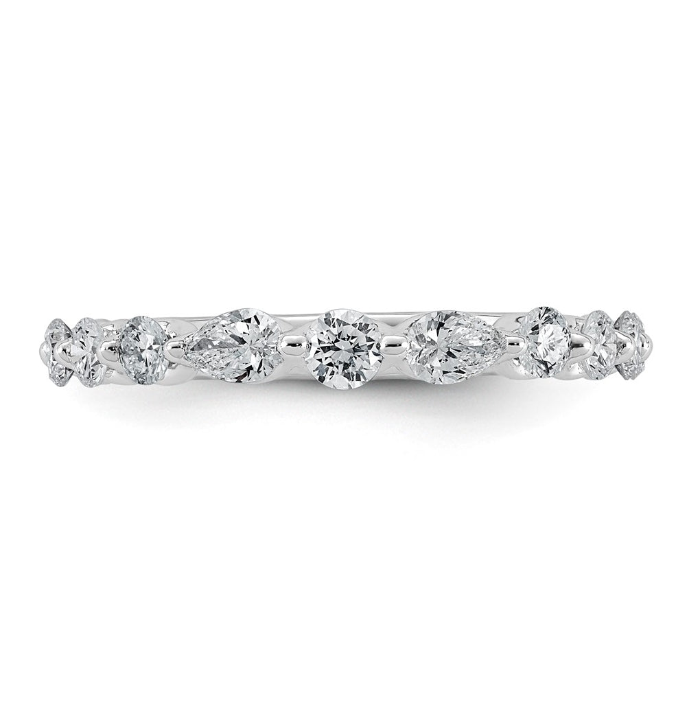 14K White Gold 7/8ct Lab Grown Diamond VS+ F+ Round & Pear Shape Stones Wedding Band