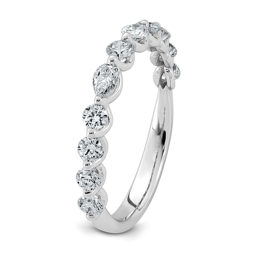 14K White Gold 7/8ct Lab Grown Diamond VS+ F+ Round & Pear Shape Stones Wedding Band