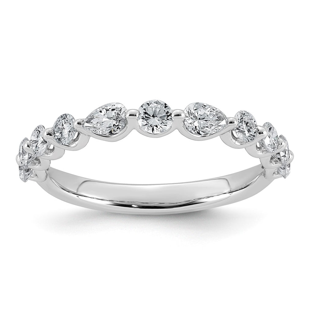 14K White Gold 7/8ct Lab Grown Diamond VS+ F+ Round & Pear Shape Stones Wedding Band