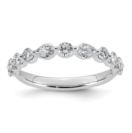 14K White Gold 7/8ct Lab Grown Diamond VS+ F+ Round & Pear Shape Stones Wedding Band