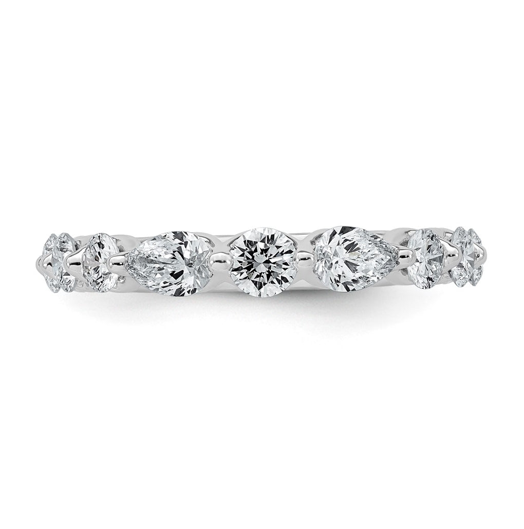 14K White Gold 1 1/4ct Lab Grown Diamond VS+ F+ Round & Pear Shape Stones Wedding Band