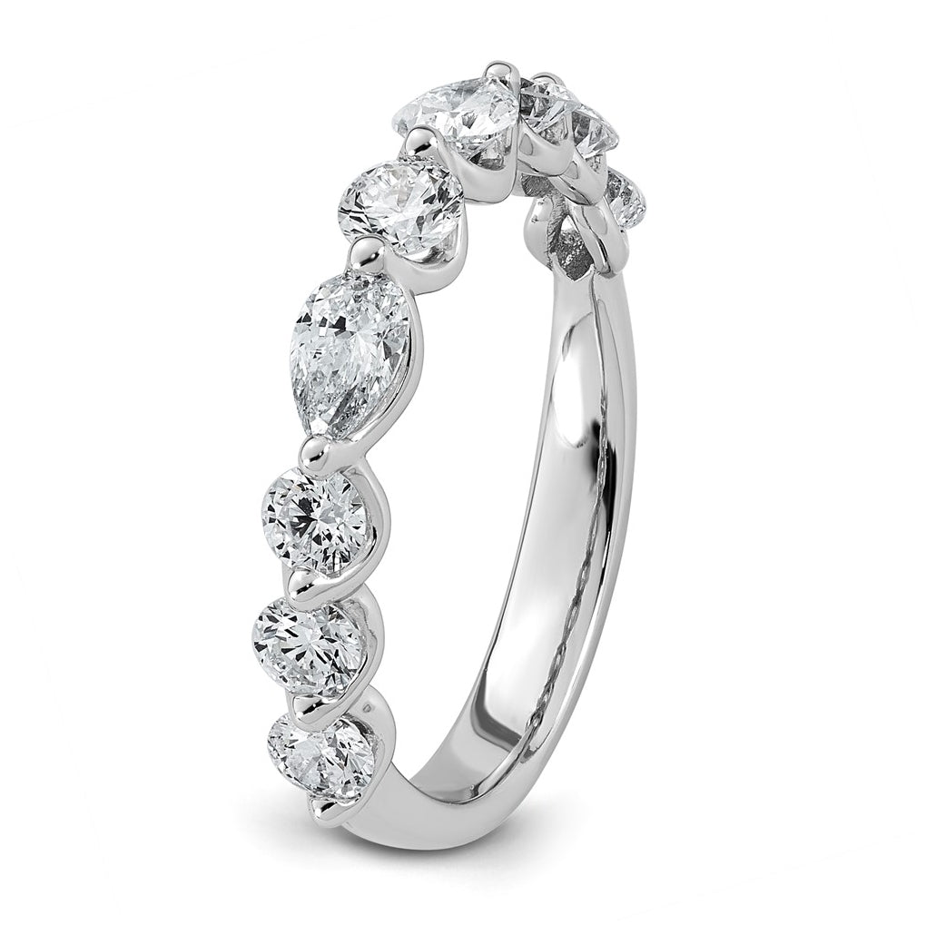 14K White Gold 1 1/4ct Lab Grown Diamond VS+ F+ Round & Pear Shape Stones Wedding Band
