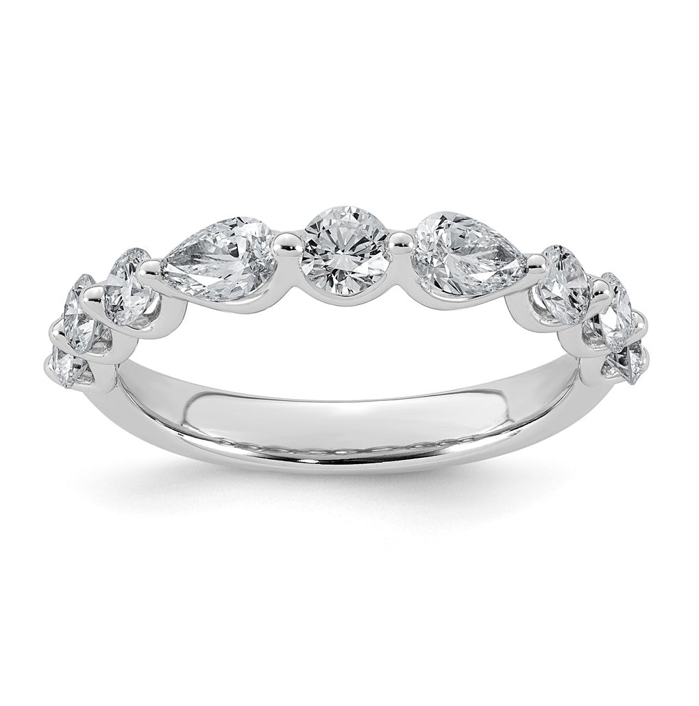 14K White Gold 1 1/4ct Lab Grown Diamond VS+ F+ Round & Pear Shape Stones Wedding Band
