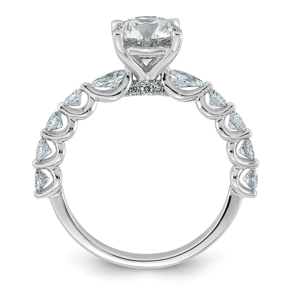 14K White Gold 2 1/4ct Cert. Rd Ctr Lab Grown Diamond VS+ F+ w/ Rd & Pear Sides Comp. Eng