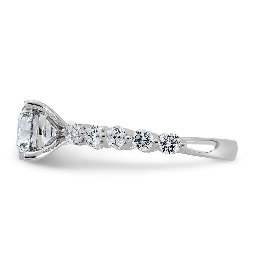 14K White Gold 2 1/4ct Cert. Rd Ctr Lab Grown Diamond VS+ F+ w/ Rd & Pear Sides Comp. Eng