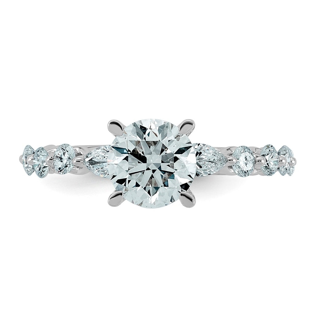 14K White Gold 2 1/4ct Cert. Rd Ctr Lab Grown Diamond VS+ F+ w/ Rd & Pear Sides Comp. Eng