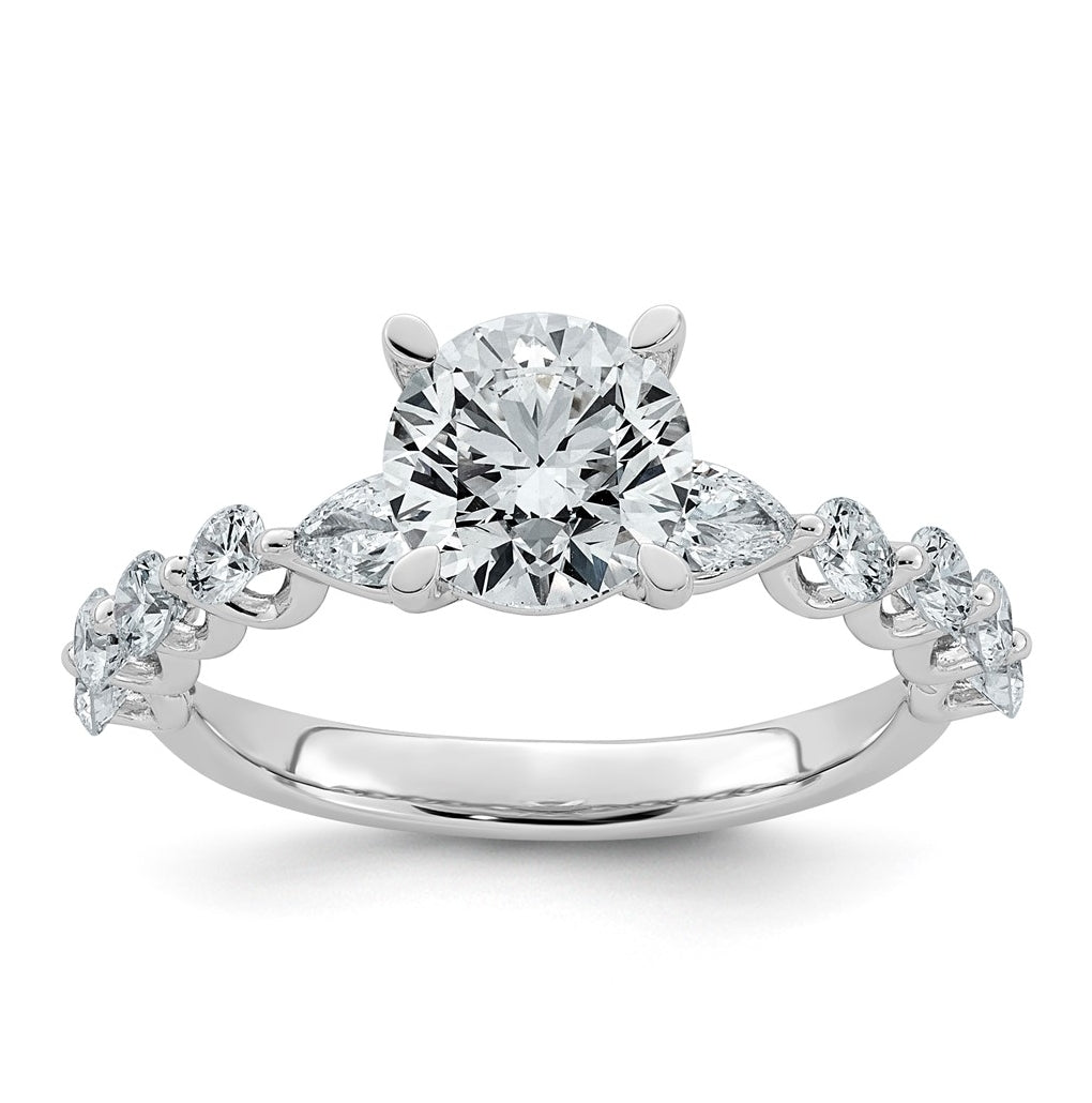 14K White Gold 2 1/4ct Cert. Rd Ctr Lab Grown Diamond VS+ F+ w/ Rd & Pear Sides Comp. Eng