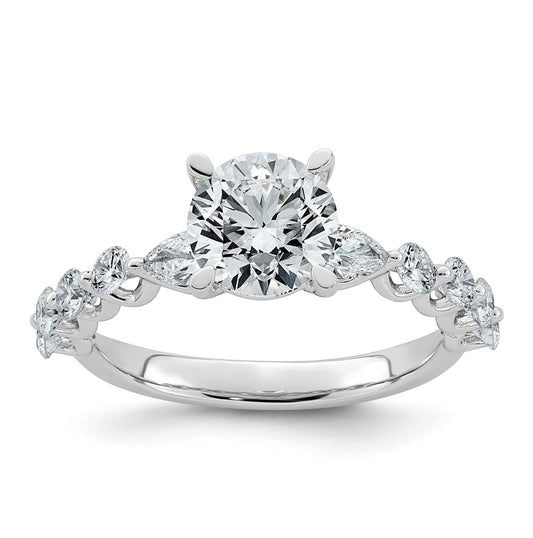 14K White Gold 2 1/4ct Cert. Rd Ctr Lab Grown Diamond VS+ F+ w/ Rd & Pear Sides Comp. Eng