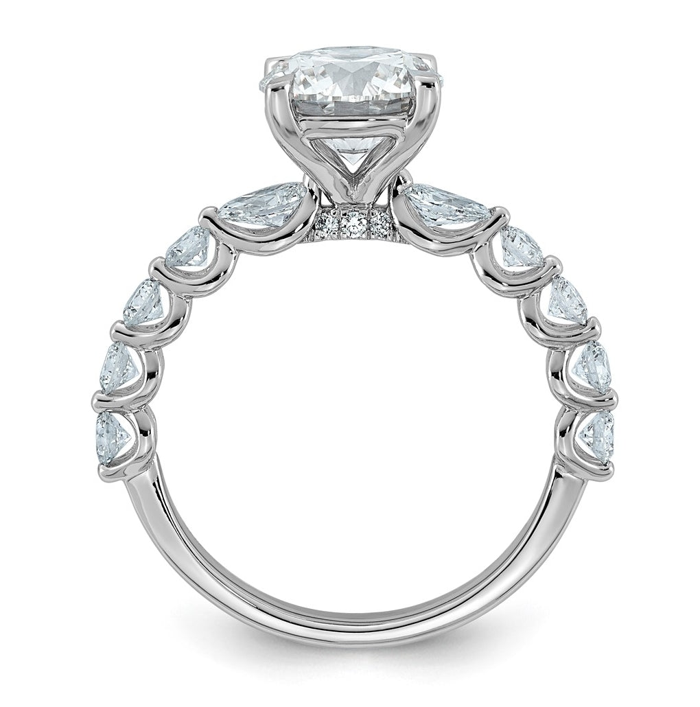 14K White Gold 2 3/4ct Cert. Rd Ctr Lab Grown Diamond VS+ F+ w/ Rd & Pear Sides Comp. Eng