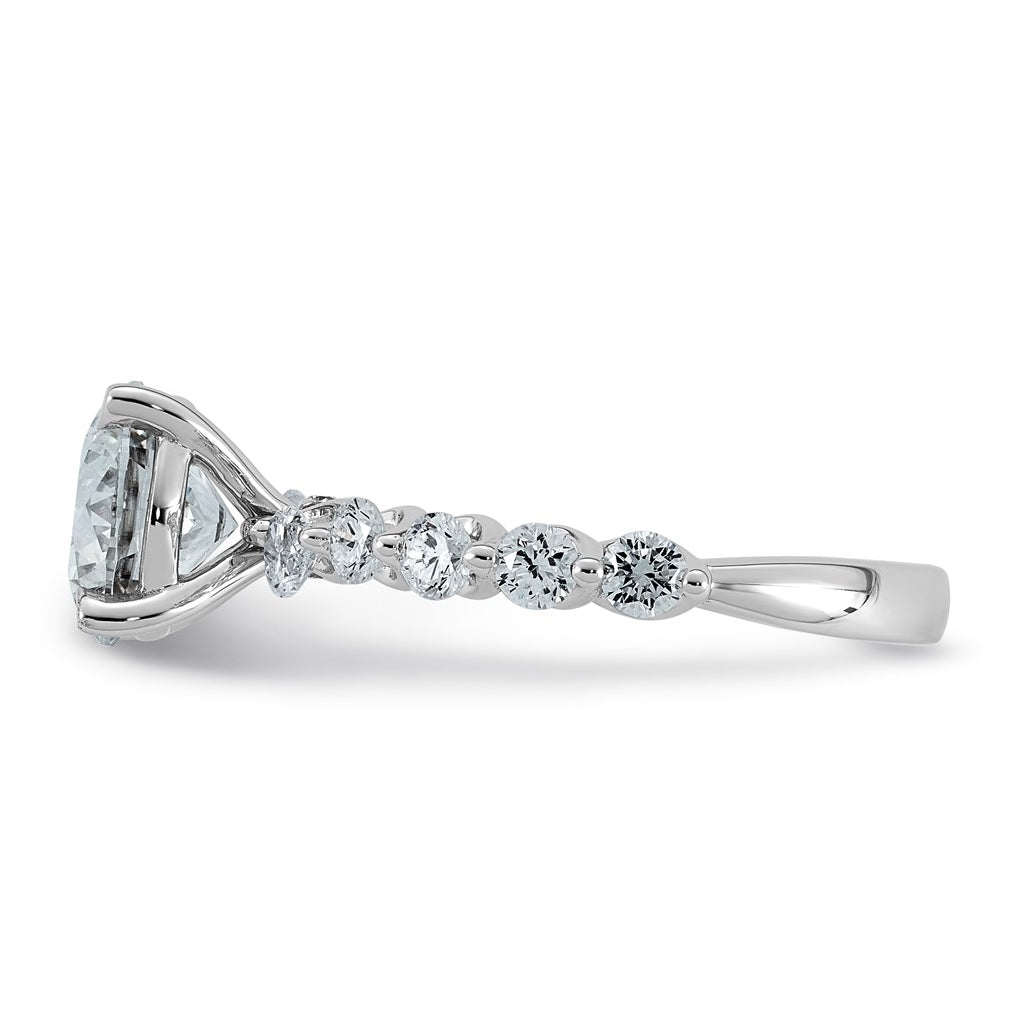 14K White Gold 2 3/4ct Cert. Rd Ctr Lab Grown Diamond VS+ F+ w/ Rd & Pear Sides Comp. Eng