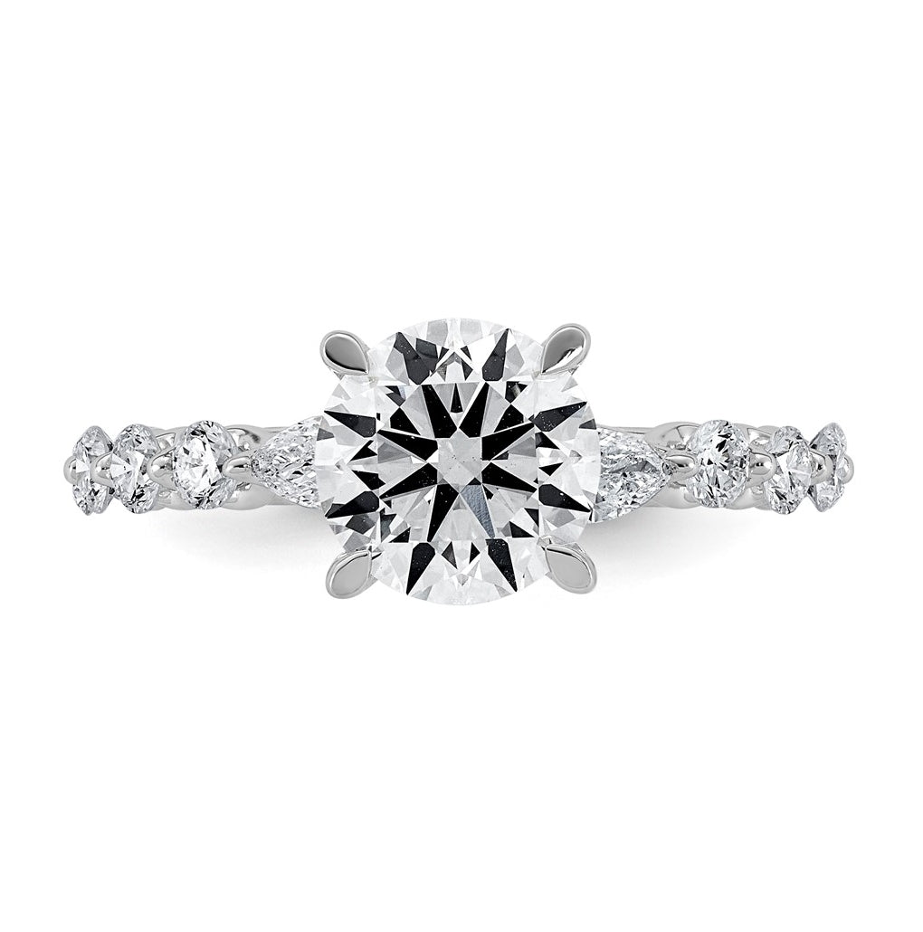 14K White Gold 2 3/4ct Cert. Rd Ctr Lab Grown Diamond VS+ F+ w/ Rd & Pear Sides Comp. Eng