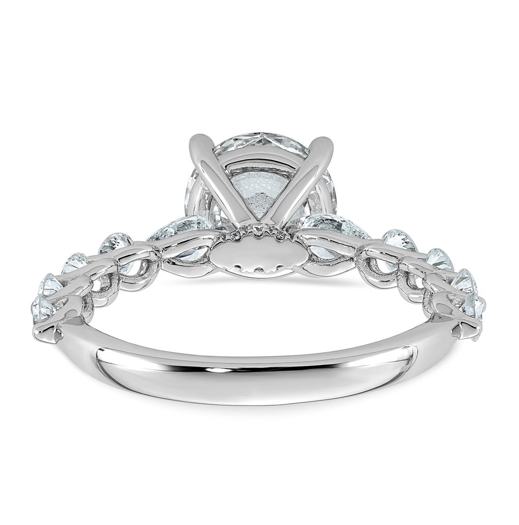 14K White Gold 2 3/4ct Cert. Rd Ctr Lab Grown Diamond VS+ F+ w/ Rd & Pear Sides Comp. Eng
