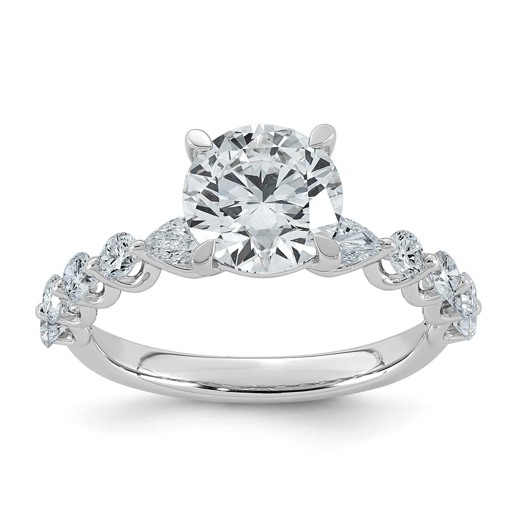 14K White Gold 2 3/4ct Cert. Rd Ctr Lab Grown Diamond VS+ F+ w/ Rd & Pear Sides Comp. Eng