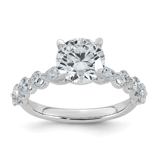 14K White Gold 2 3/4ct Cert. Rd Ctr Lab Grown Diamond VS+ F+ w/ Rd & Pear Sides Comp. Eng