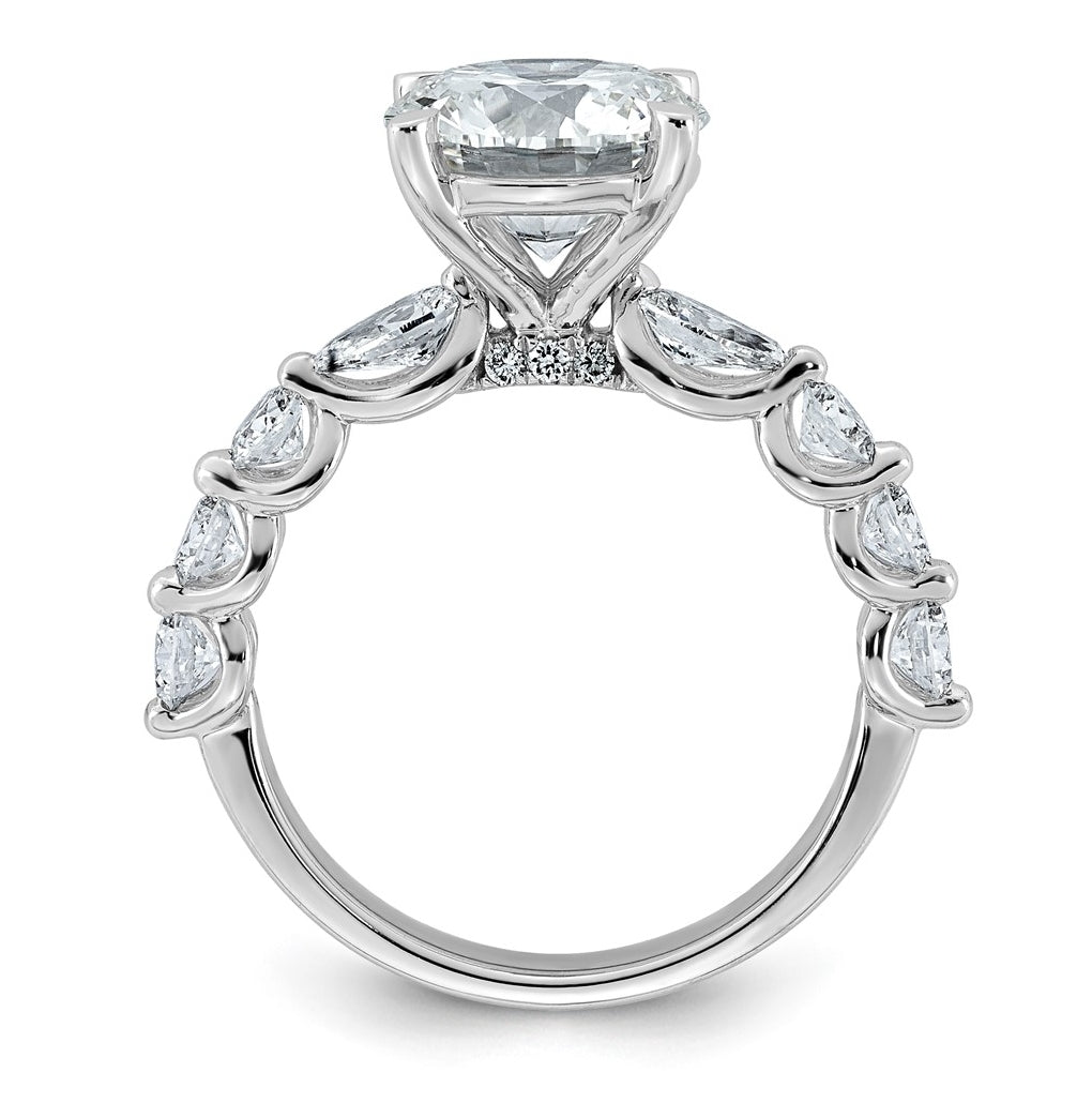 14K White Gold 4 1/8ct Cert. Rd Ctr Lab Grown Diamond VS+ F+ w/ Rd & Pear Sides Comp. Eng