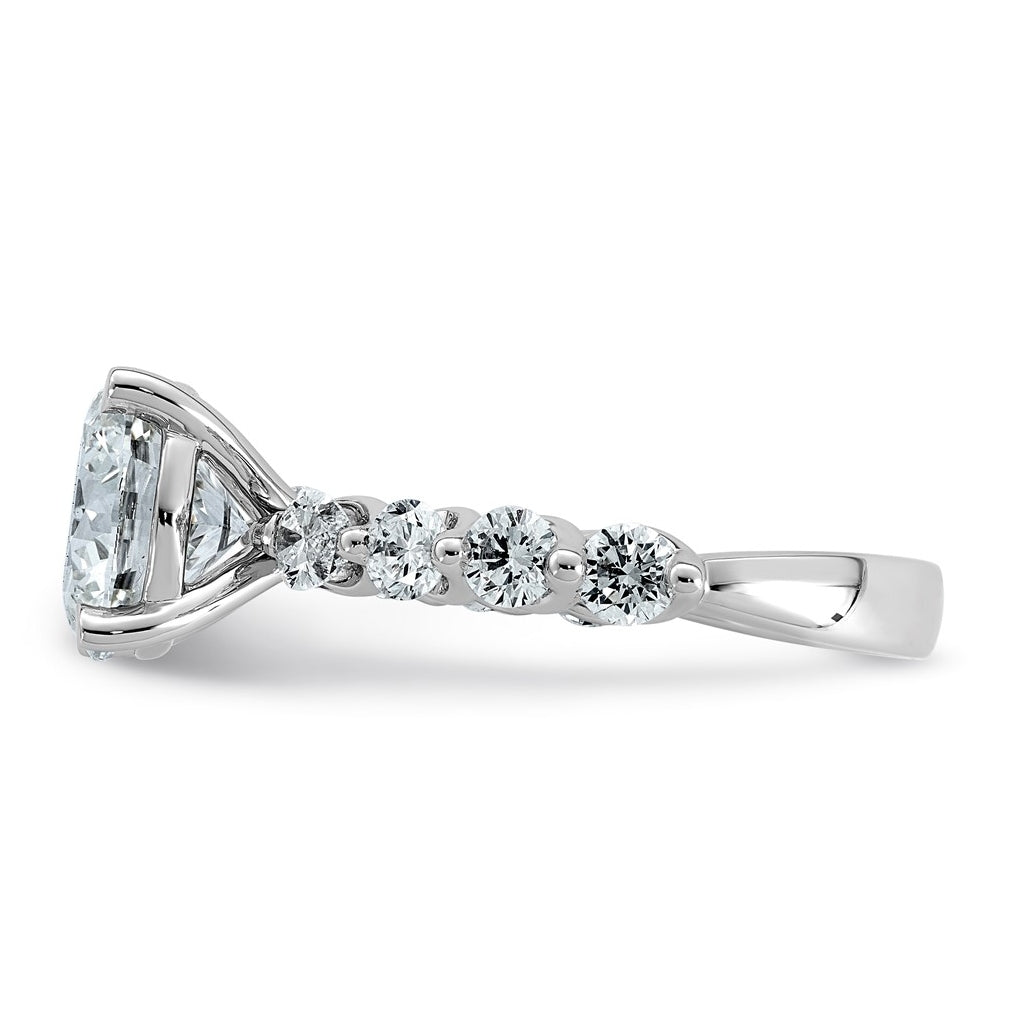 14K White Gold 4 1/8ct Cert. Rd Ctr Lab Grown Diamond VS+ F+ w/ Rd & Pear Sides Comp. Eng
