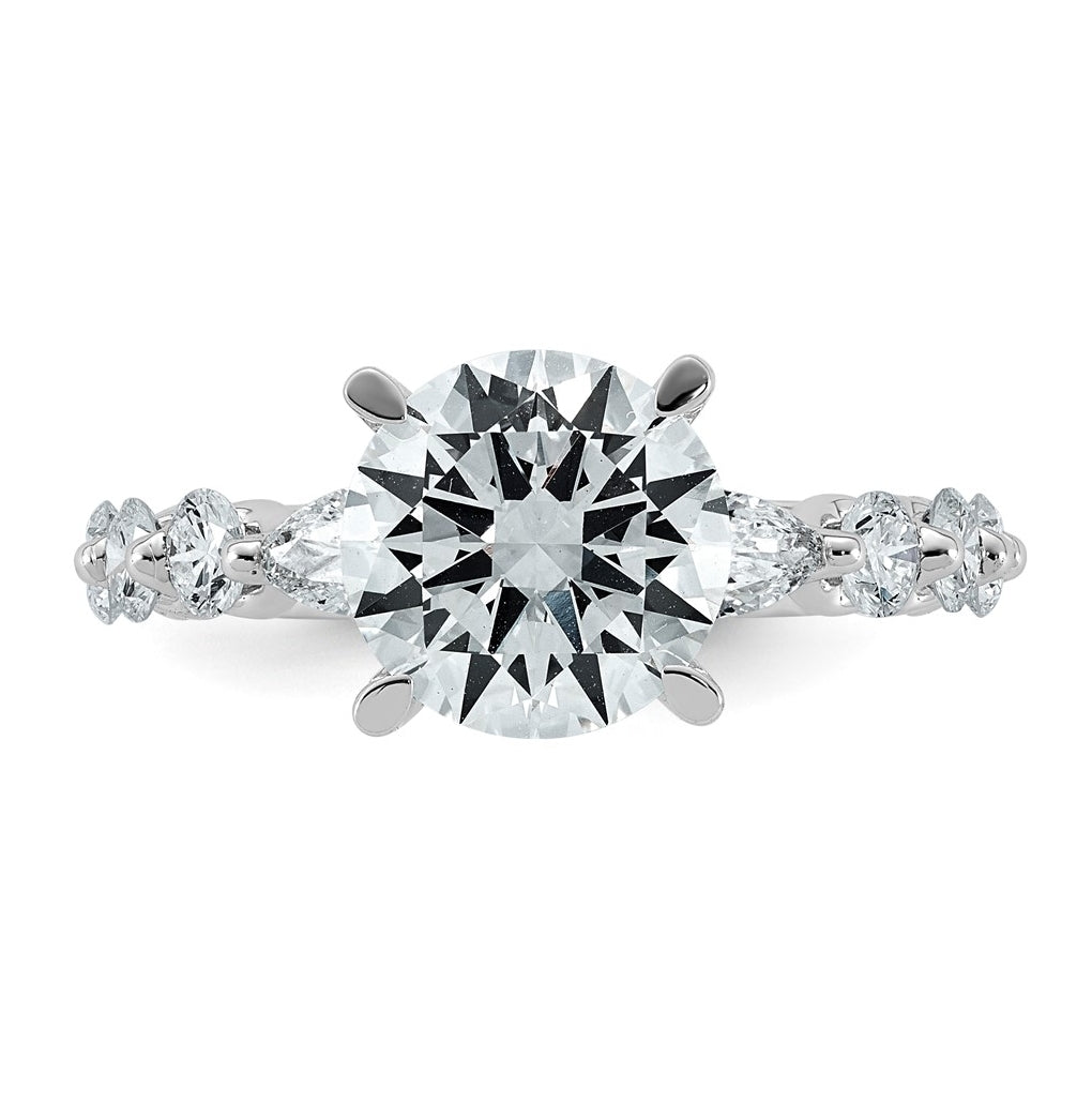 14K White Gold 4 1/8ct Cert. Rd Ctr Lab Grown Diamond VS+ F+ w/ Rd & Pear Sides Comp. Eng