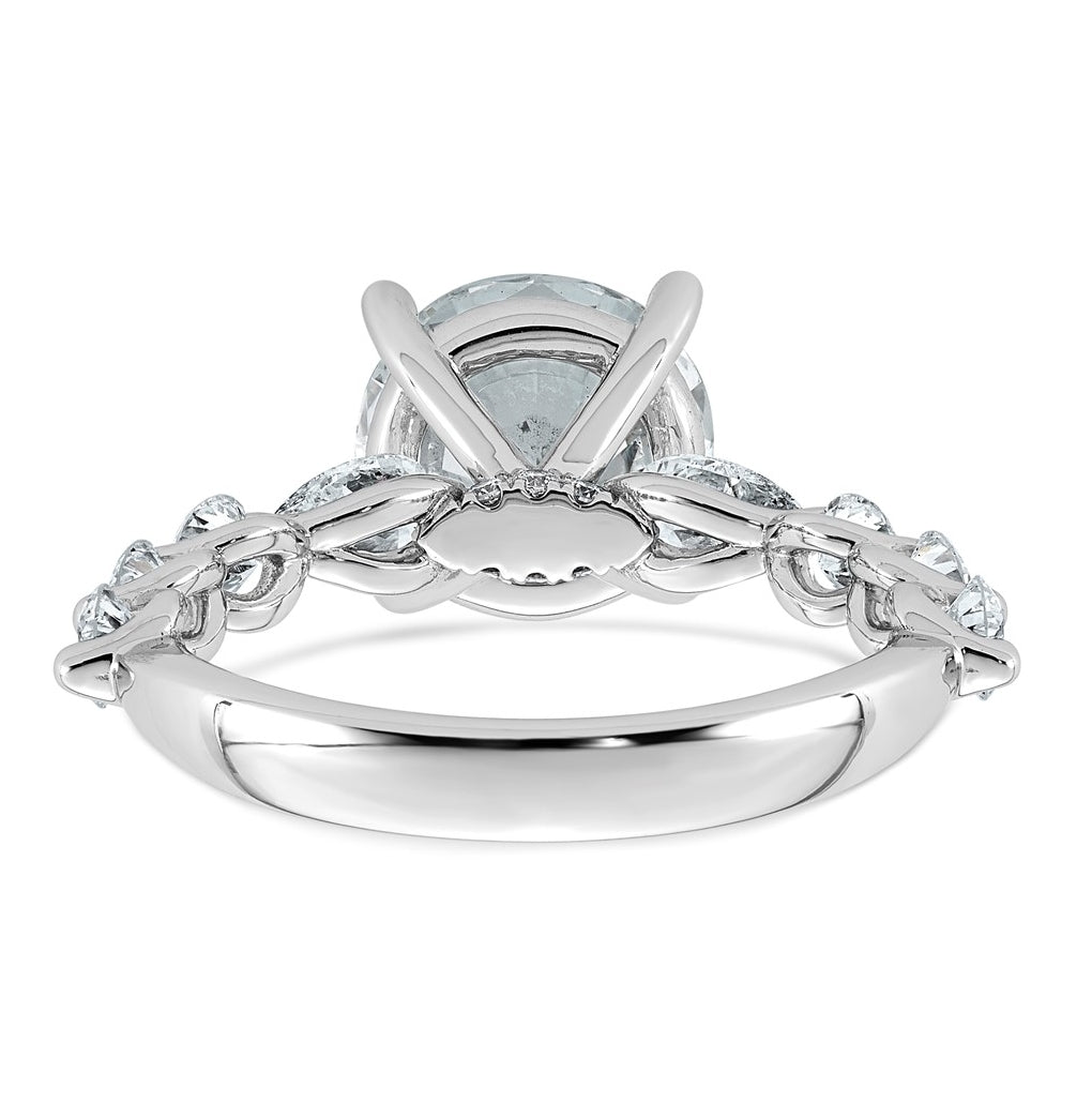 14K White Gold 4 1/8ct Cert. Rd Ctr Lab Grown Diamond VS+ F+ w/ Rd & Pear Sides Comp. Eng