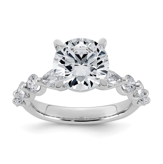 14K White Gold 4 1/8ct Cert. Rd Ctr Lab Grown Diamond VS+ F+ w/ Rd & Pear Sides Comp. Eng
