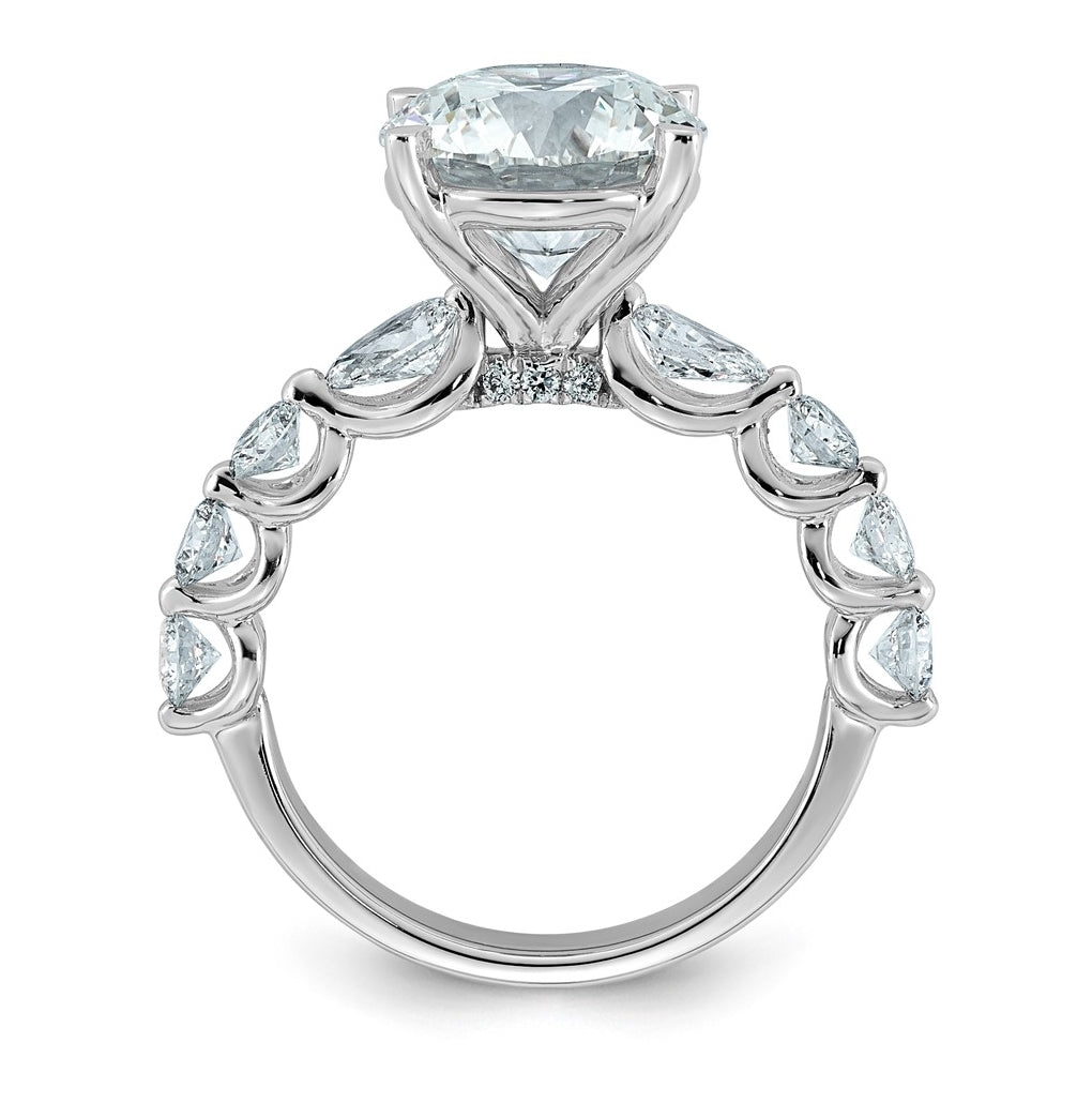 14K White Gold 5 1/8ct Cert. Rd Ctr Lab Grown Diamond VS+ F+ w/ Rd & Pear Sides Comp. Eng
